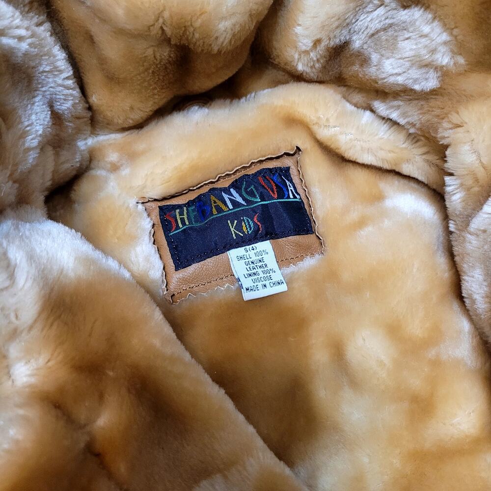 Vintage Shebang USA Shearling Leather Jacket Coat Sz 4T - Picture 2 of 6